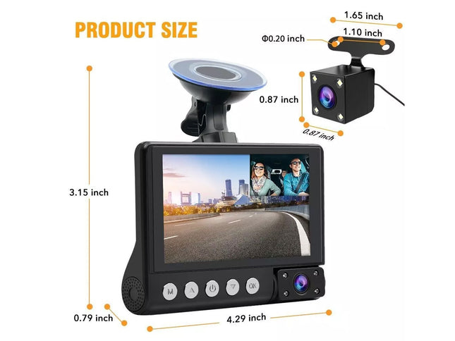Car monitor with dimensions labeled on a white background