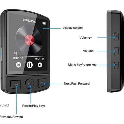 T6 Bluetooth MP3 Player New 32GB with 1.8" TFT Touch Screen, FM Radio, HD Voice Recording, Pedometer, Bluetooth v5.3, Clip-On Design