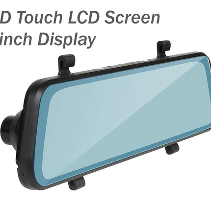 Car rearview mirror with 10-inch LCD screen on a white background