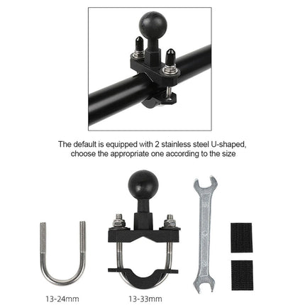 Set of U-shaped metal components with a ball joint and tool on a white background