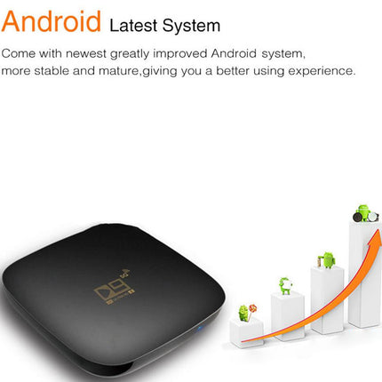 Black electronic device with 'DLINK' logo on a white background, featuring text about the latest Android system.