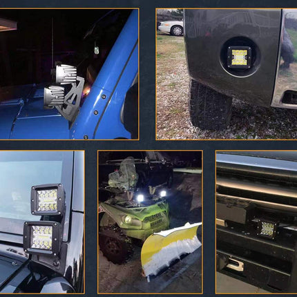 Collage of various vehicle lights and components in different settings