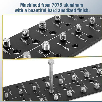 Metal screw gauge with 7075 aluminum construction on a gradient background