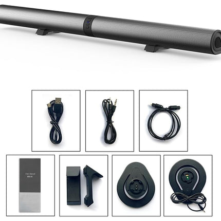 Black electronic device with accessories on a white background