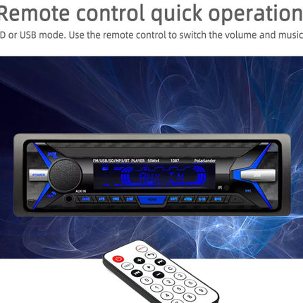 Car stereo system with remote control on a blue abstract background
