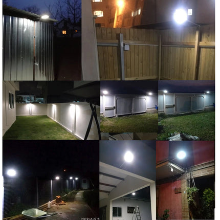 Collage of outdoor lighting fixtures in various settings
