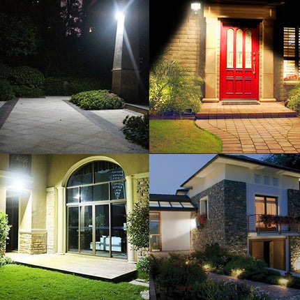 Collage of exterior home lighting fixtures and scenes.