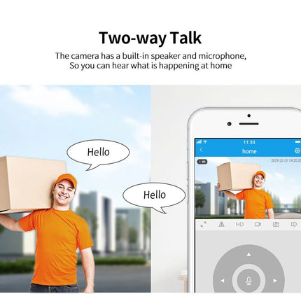 Person with a box on their head communicating via phone and app interface.