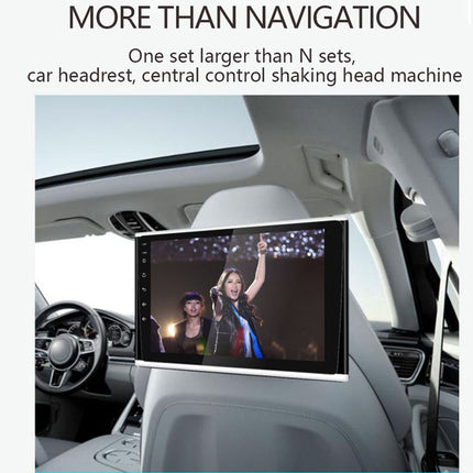 Car headrest with a screen displaying a video, placed in a car's backseat.