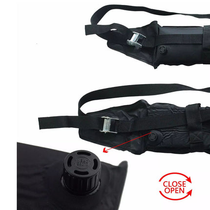 Black adjustable strap with buckles on a white background