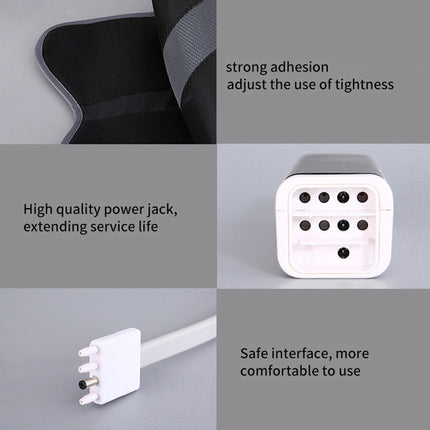 Collage of power adapter components with text on a gray background