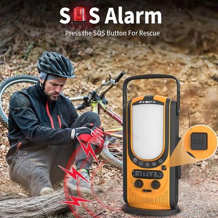 Emergency Weather Radio - Solar & Hand-Crank Power Source | 6000mAh Power Bank IP66 Waterproof LED Camping Lantern FM/NOAA SOS Alarm Orange