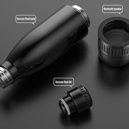 Bluetooth Speaker Water Bottle 500ml Stainless Steel Vacuum Insulated Thermal Flask 24 Hour Hot Cold Bottle with Wireless Speaker Black