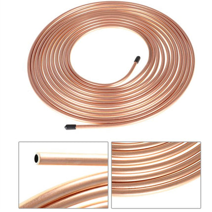 Coiled copper tube with close-up insets on a white background