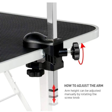 Ping pong table with arm adjustment mechanism on a white background