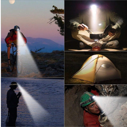 Collage of a person using a flashlight in various outdoor settings.