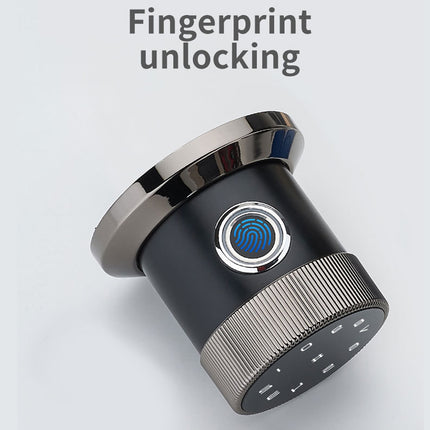 Fingerprint scanning device with 'Fingerprint unlocking' text on a light gray background