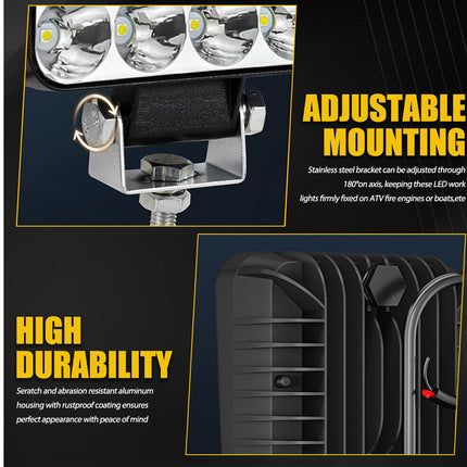 LED light bar with adjustable mounting and high durability features on a black background.