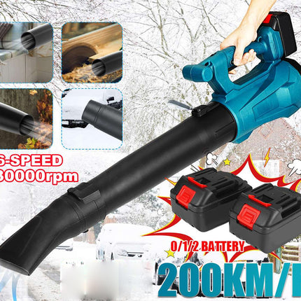 Electric leaf blower with attachments on a snowy background