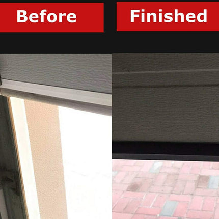 Comparison of a window blind labeled 'Before' and 'Finished' with a black background.