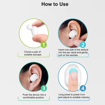 Instructions on how to use wireless earbuds with step-by-step illustrations.