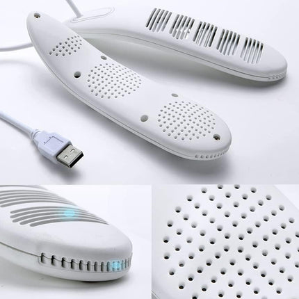 White shoe dryer with USB cable on a white background