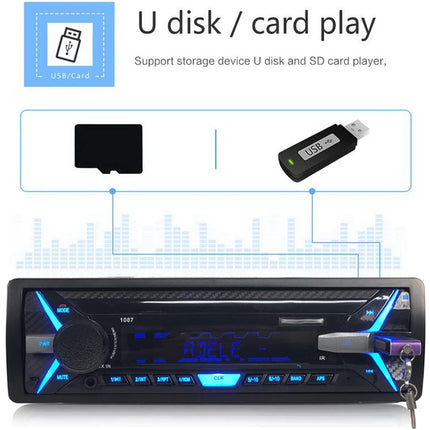 Car stereo system with USB and SD card play functionality on a white background