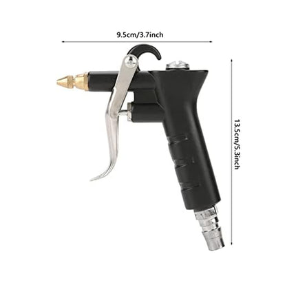 A black and silver air blower nozzle with dimension annotations showing 9.5cm/3.