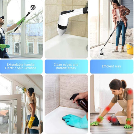 Collage of a cleaning tool in use with text highlighting features.