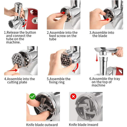 Step-by-step assembly instructions for a kitchen appliance on a white background