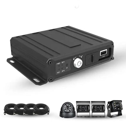 Black electronic device with connectors on a white background