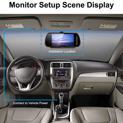Car interior with a monitor setup scene display, showing installation location and power connection.