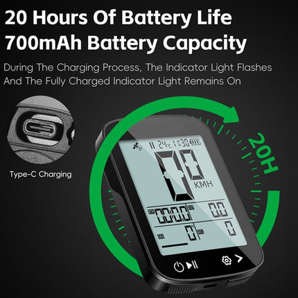 GPS Bike Computer Wireless 5-Star Positioning IP67 Waterproof, 2.4" Anti-Glare LCD, Tracks Speed Altitude Slope and Distance, 700mAh Battery