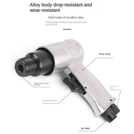 Air gun with labeled parts on a white background