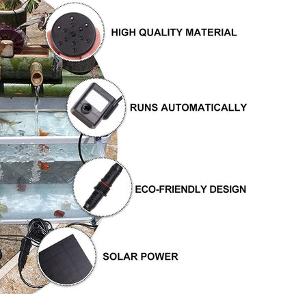 Aquarium with solar-powered water filter and features highlighted on a white background