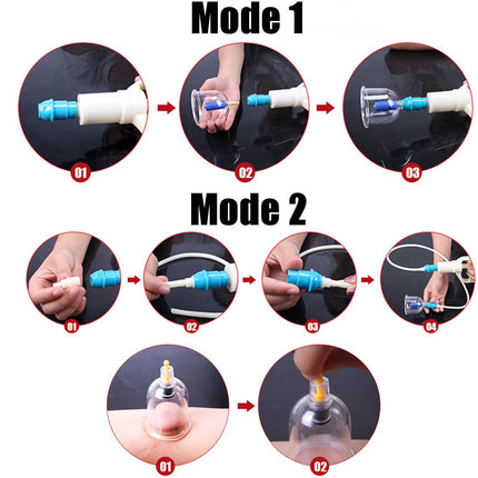 Step-by-step instructions for using a medical device with labeled modes on a white background.