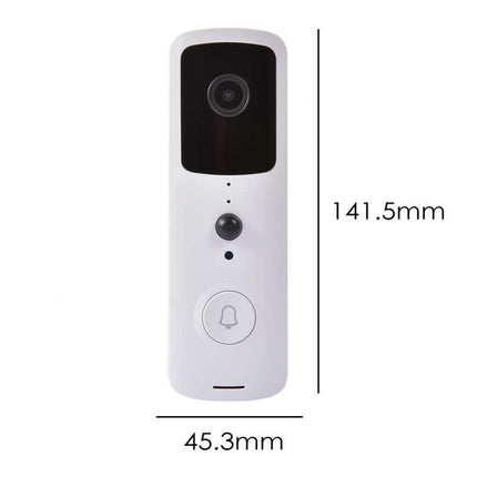 White doorbell with measurement details on a white background