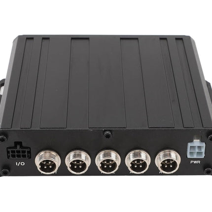 Black electronic module with multiple connectors on a white background