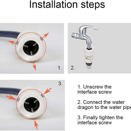 Step-by-step installation guide for a water faucet with text instructions.