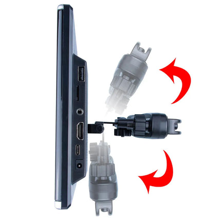 Diagram showing a computer monitor with ports and cables on a white background