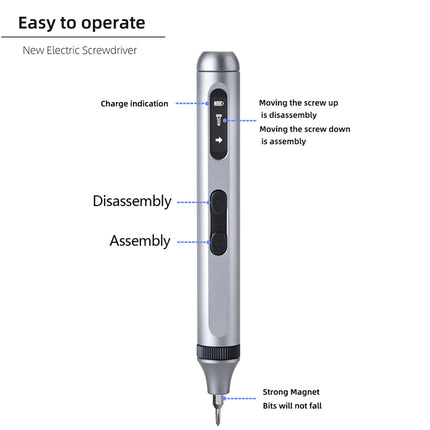 New electric screwdriver with features highlighted on a white background