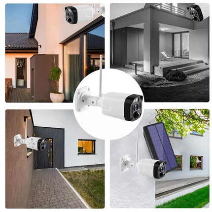 Collage of security camera images in various home settings