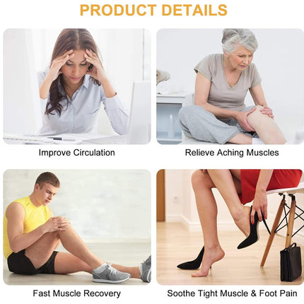 Product details for improving circulation, relieving aching muscles, fast muscle recovery, and soothing tight muscle and foot pain.