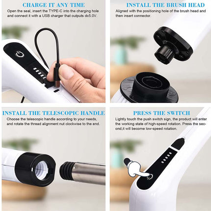 Step-by-step guide on how to use a hairbrush with text instructions.