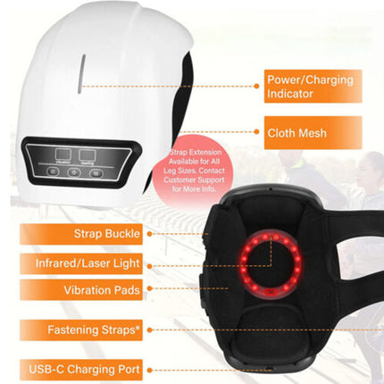 White and black LED neck and face light therapy device shown with labeled callouts for parts and features on a light gray background.