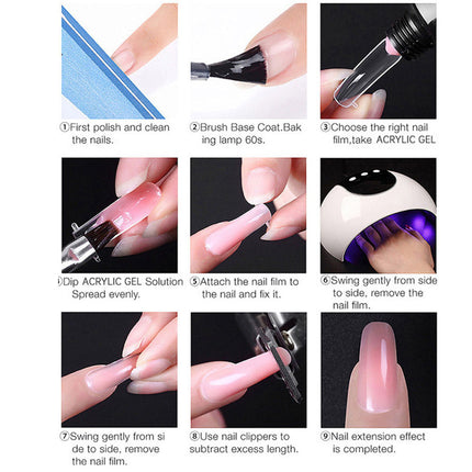 Step-by-step guide to applying acrylic gel for nail extensions.