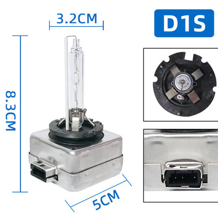 Car headlight bulb with dimensions and close-up details on a white background
