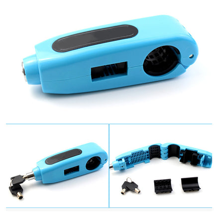 Blue electronic device with attachments on a white background