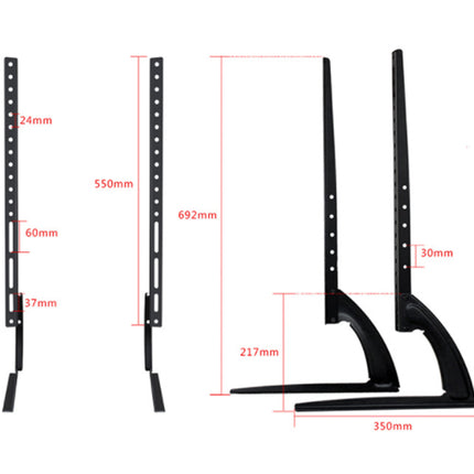 Black metal stand with dimensions marked on a white background