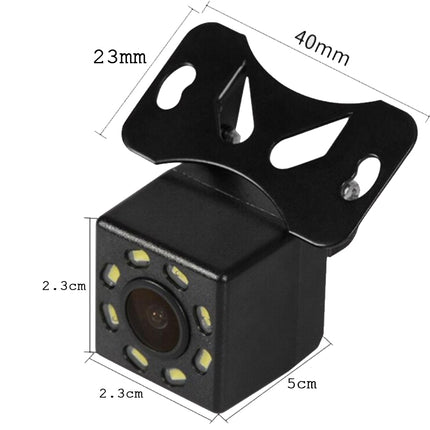 Black car camera with measurements on a white background